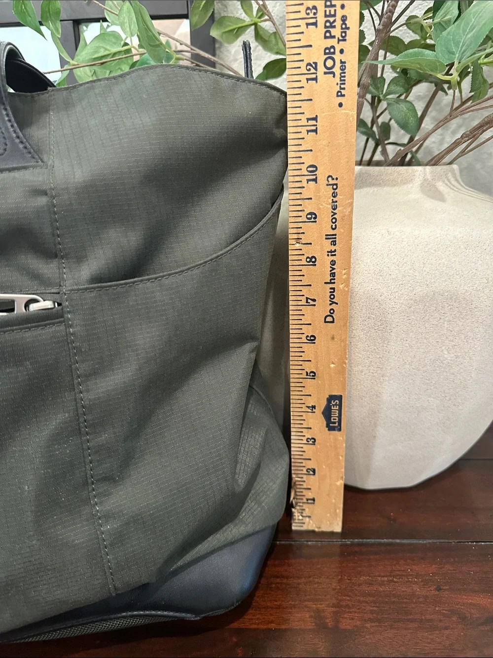 Tumi Olive Green Nylon Tote with Black Leather